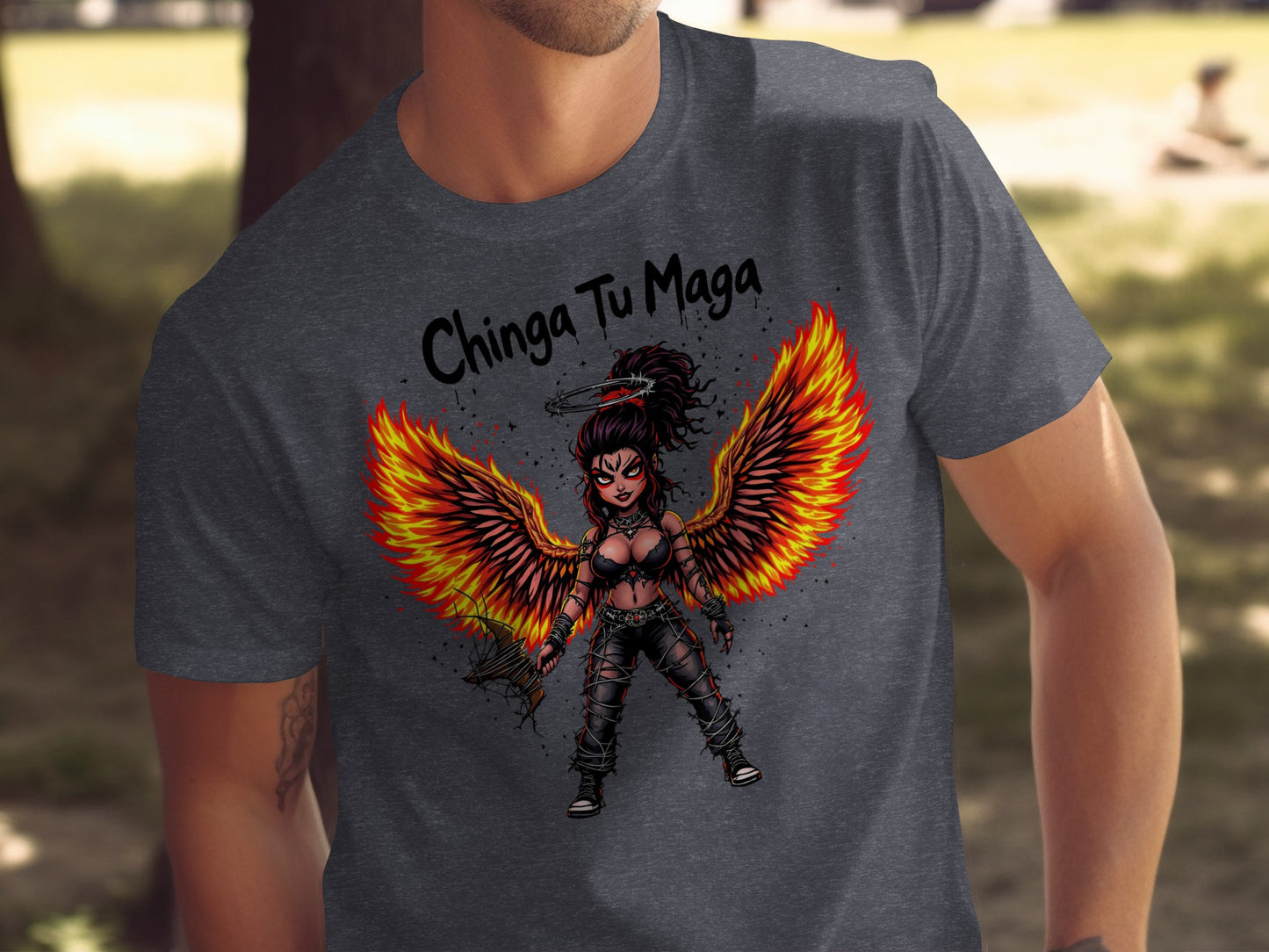 Chinga Tu Maga Graphic Tee with Fiery Wings Design product