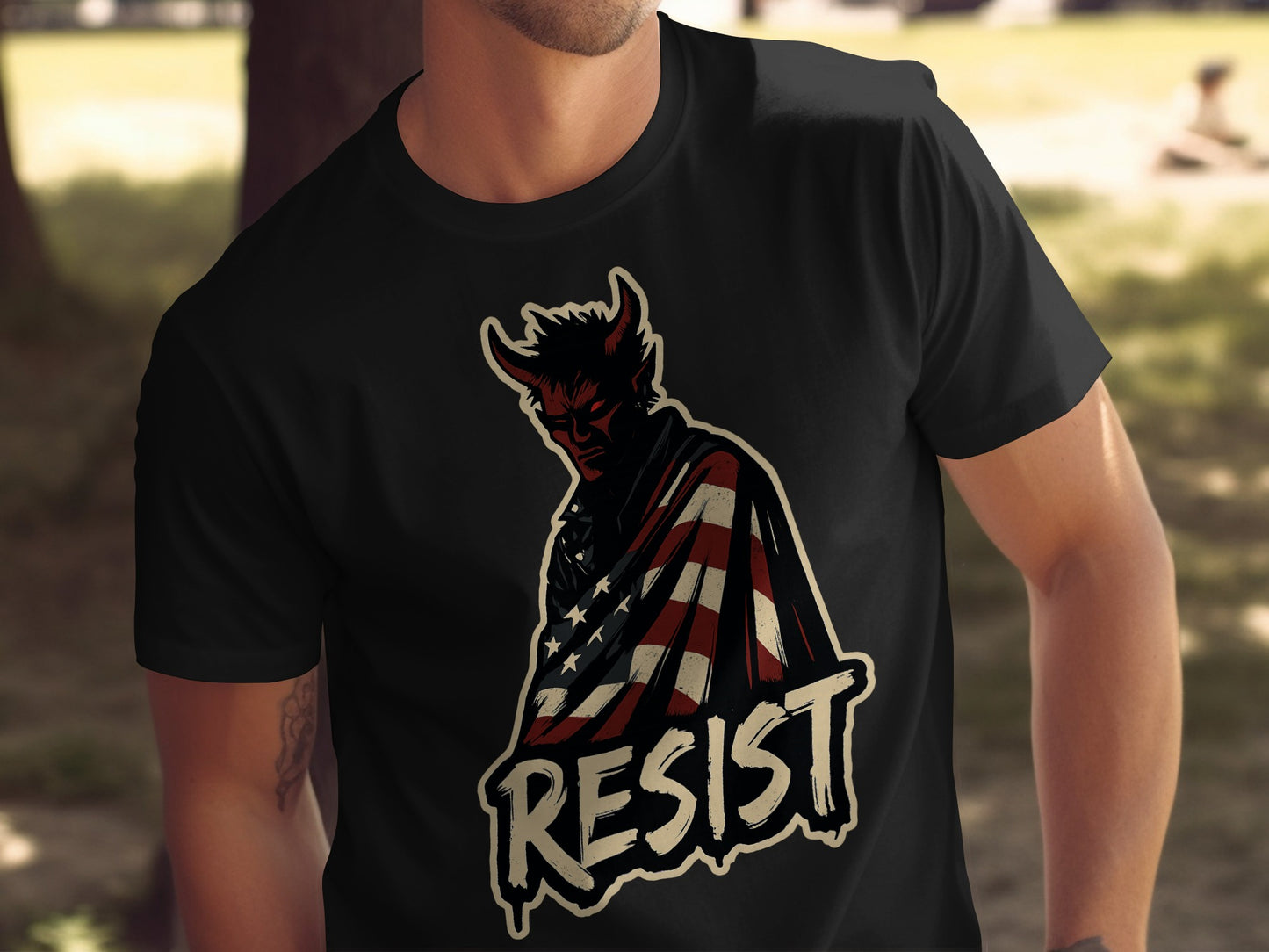 Resist Devil American Flag Design T-shirt product type
