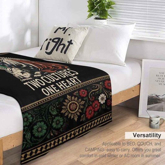 Two Cultures One Heart Proud Amexican Ultra-Soft Flannel Blanket Multiple Sizes