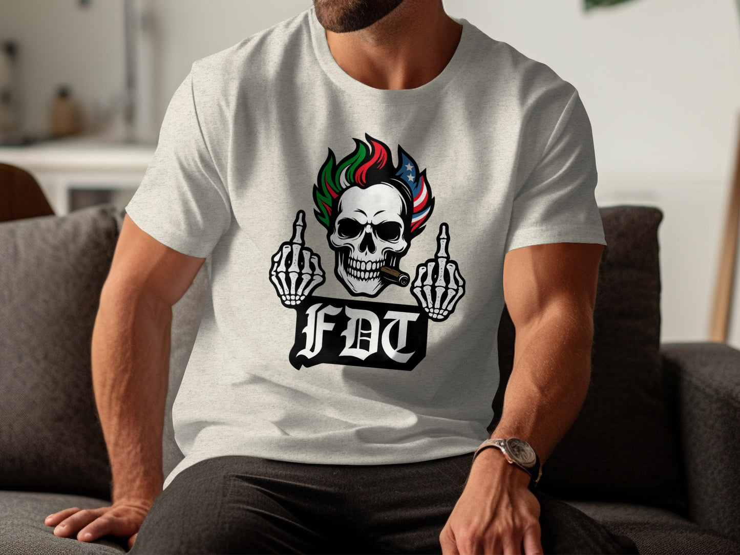 Skull and Skeleton Middle Finger Graphic T-shirt