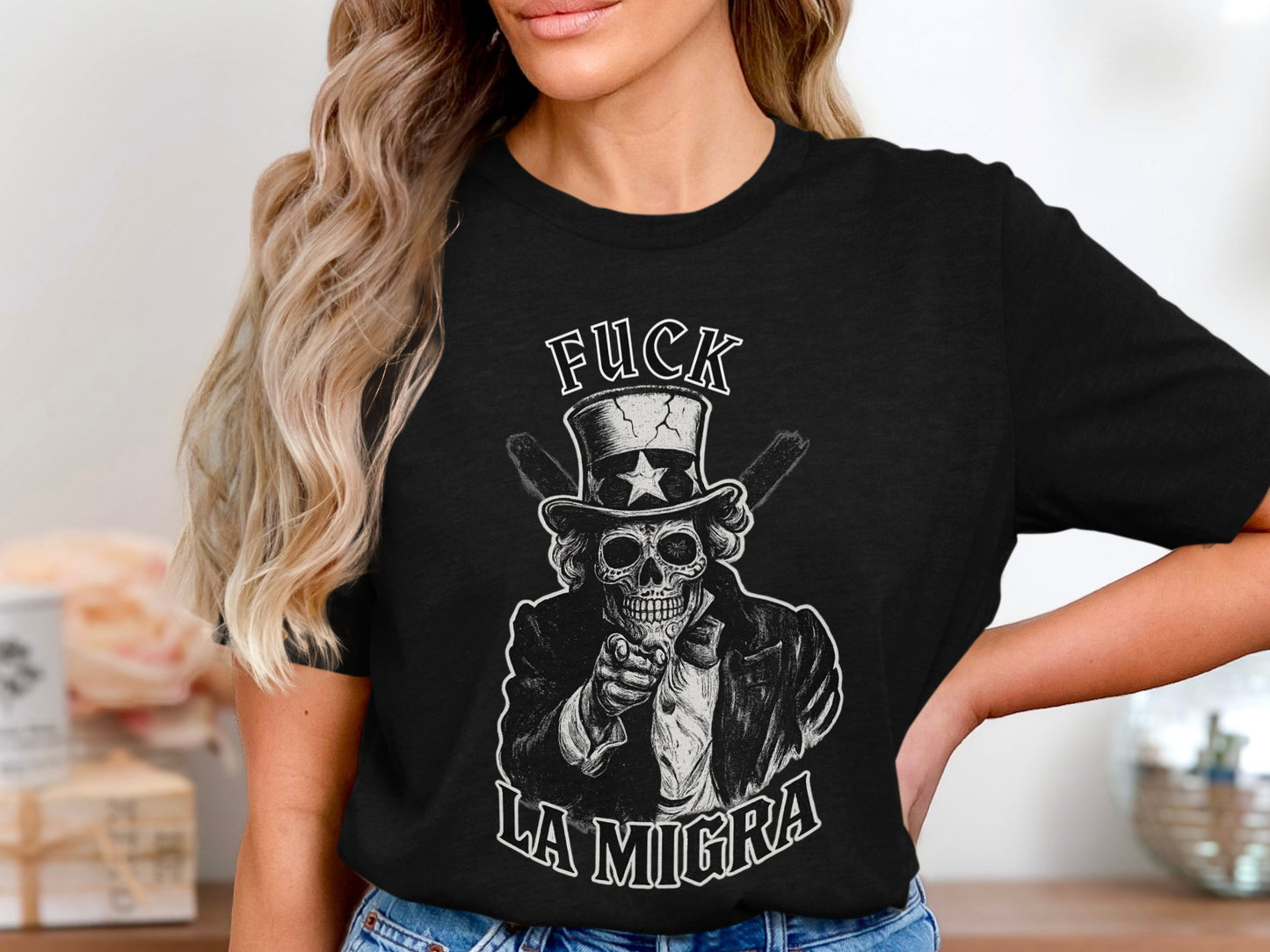 Fuck La Migra Skeleton Patriotic Short Sleeve Shirt product