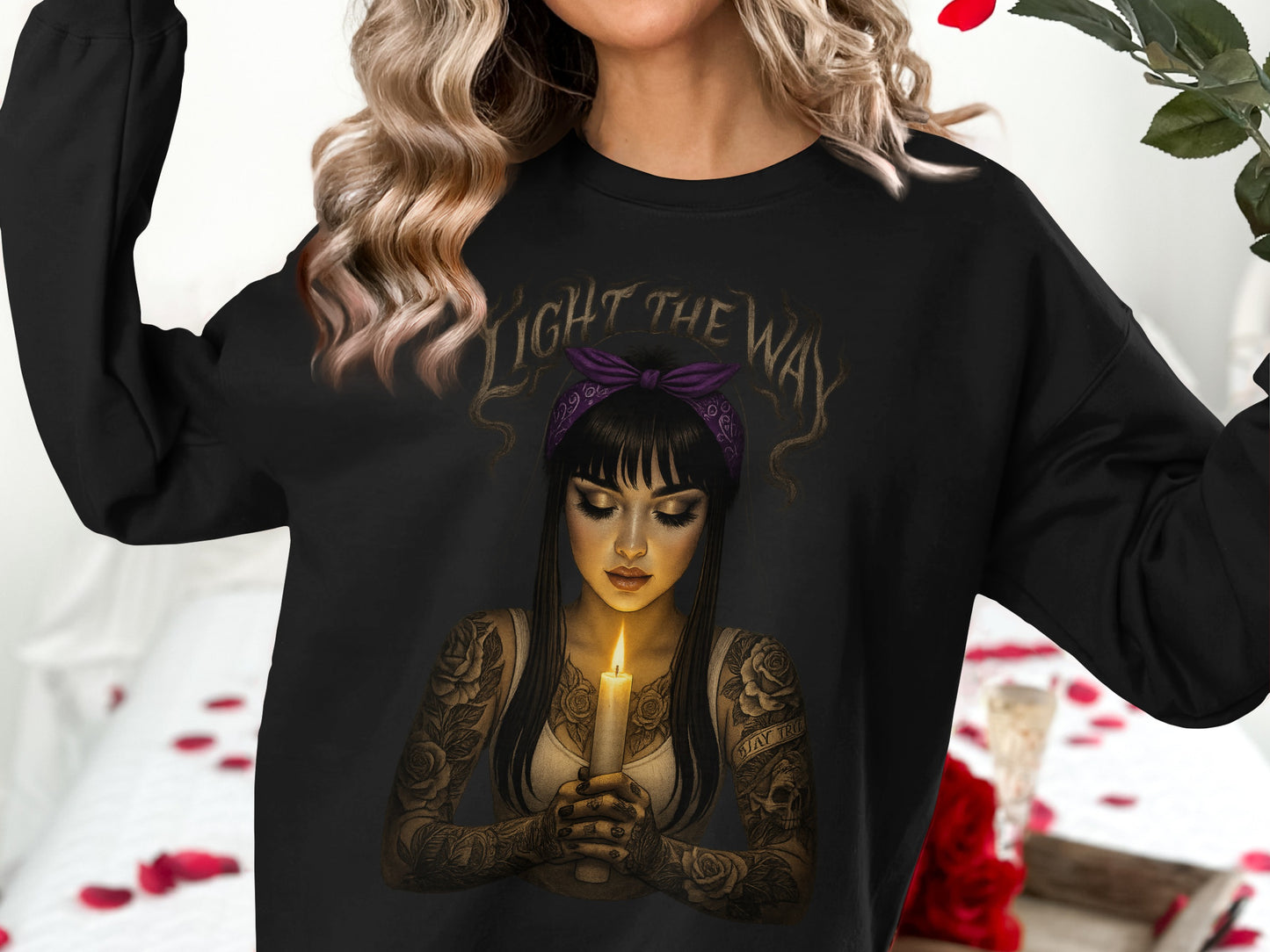 Light the Way Candle Holding Woman Sweatshirt product type