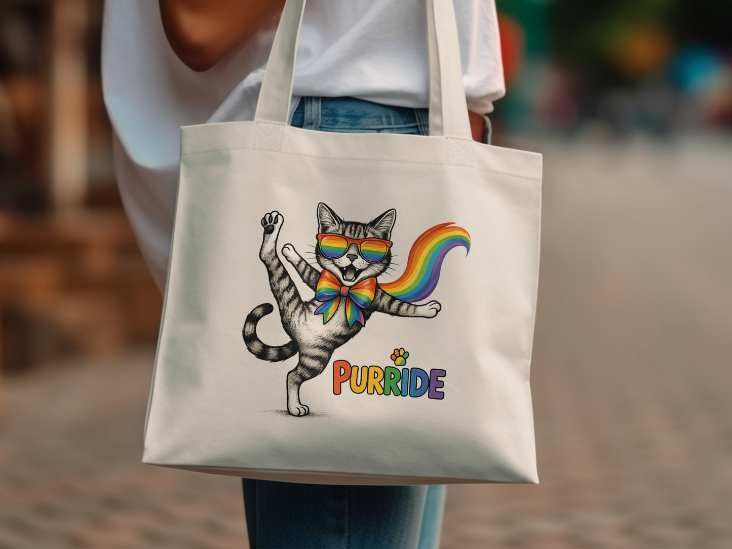 Vibrant Rainbow Pride Cat Design Tote Bag Product
