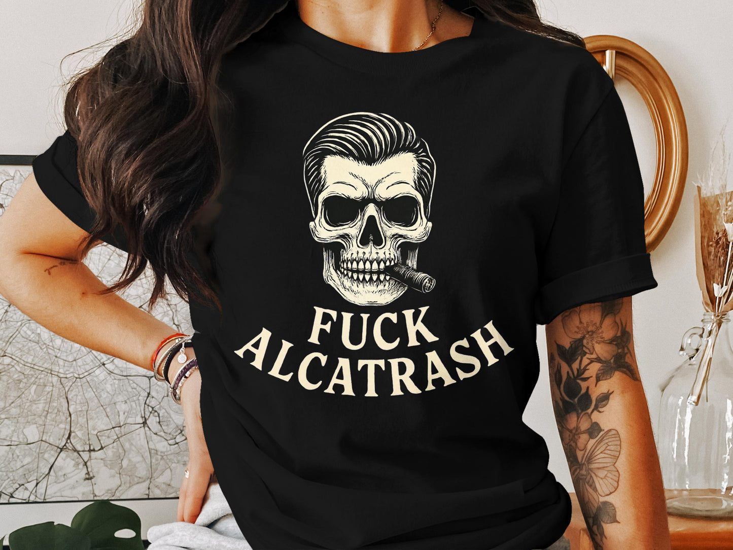 Bold Skull Alcatrash Design Black T-Shirt product