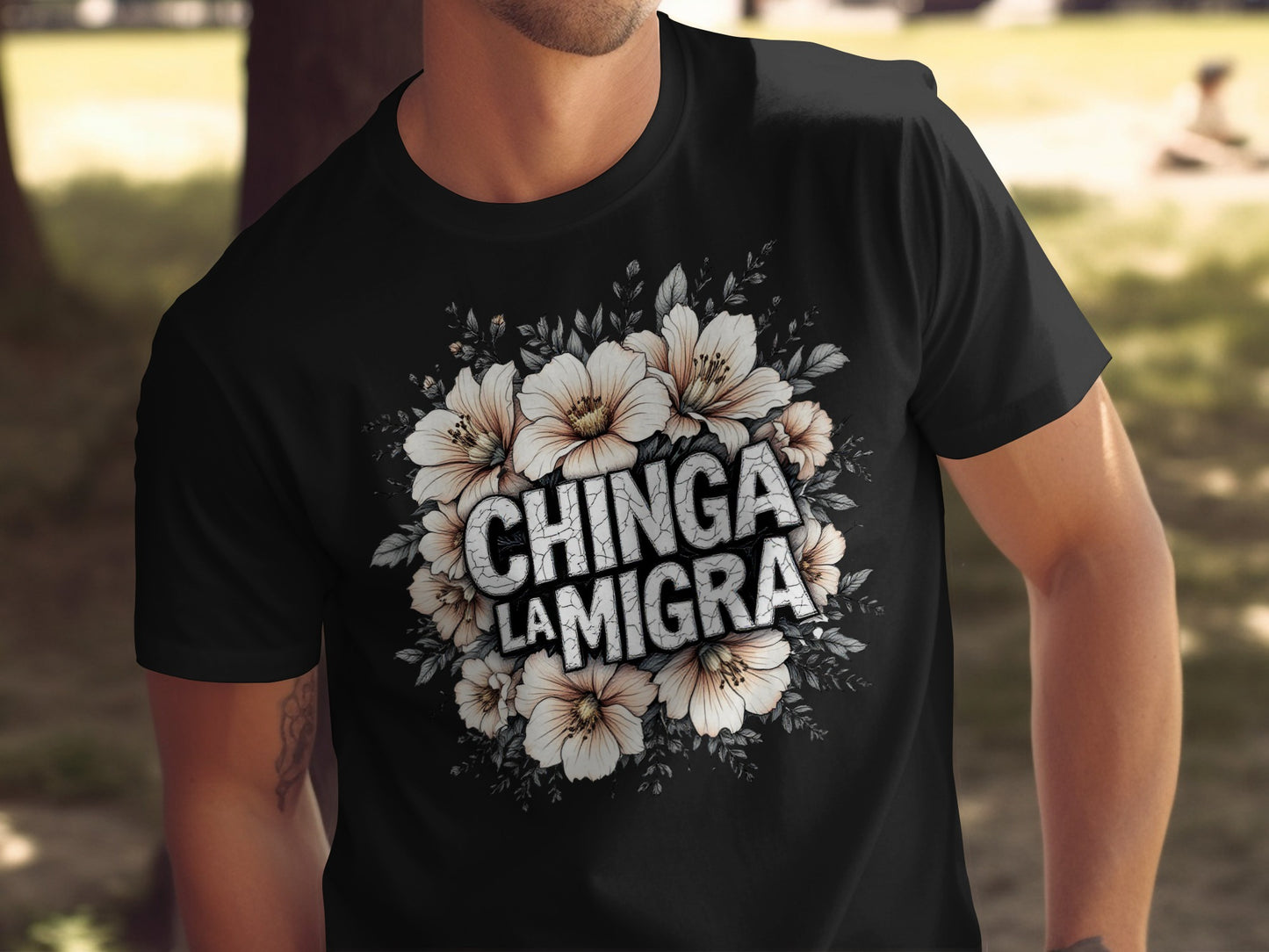 Bold Floral Chinga La Migra Graphic Tee product