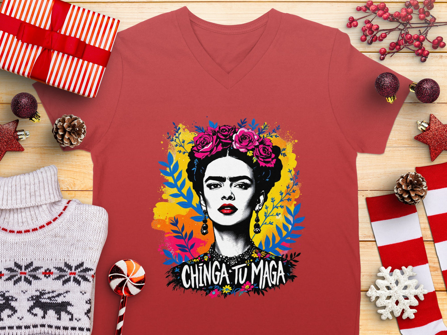Frida Inspired Colorful Graphic Art Chinga Tu Maga Shirt