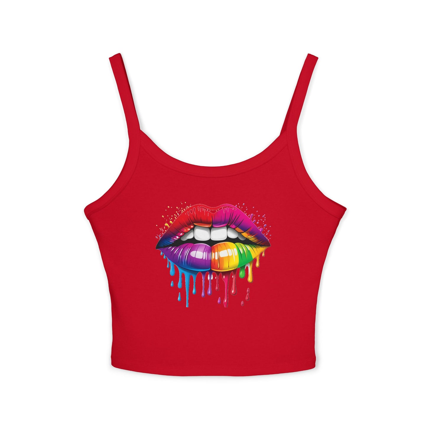 Pride tank top Rainbow Drip Lips Women's Spaghetti Strap Tank Top - Colorful Graphic Summer Sleeveless Top