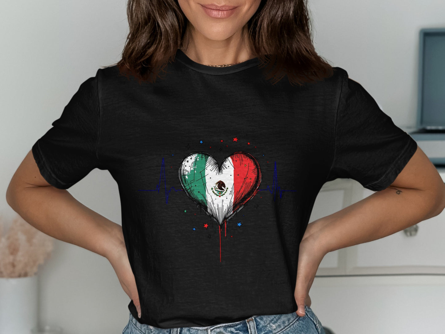 Mexican Heartbeat Design on Black T-Shirt product type