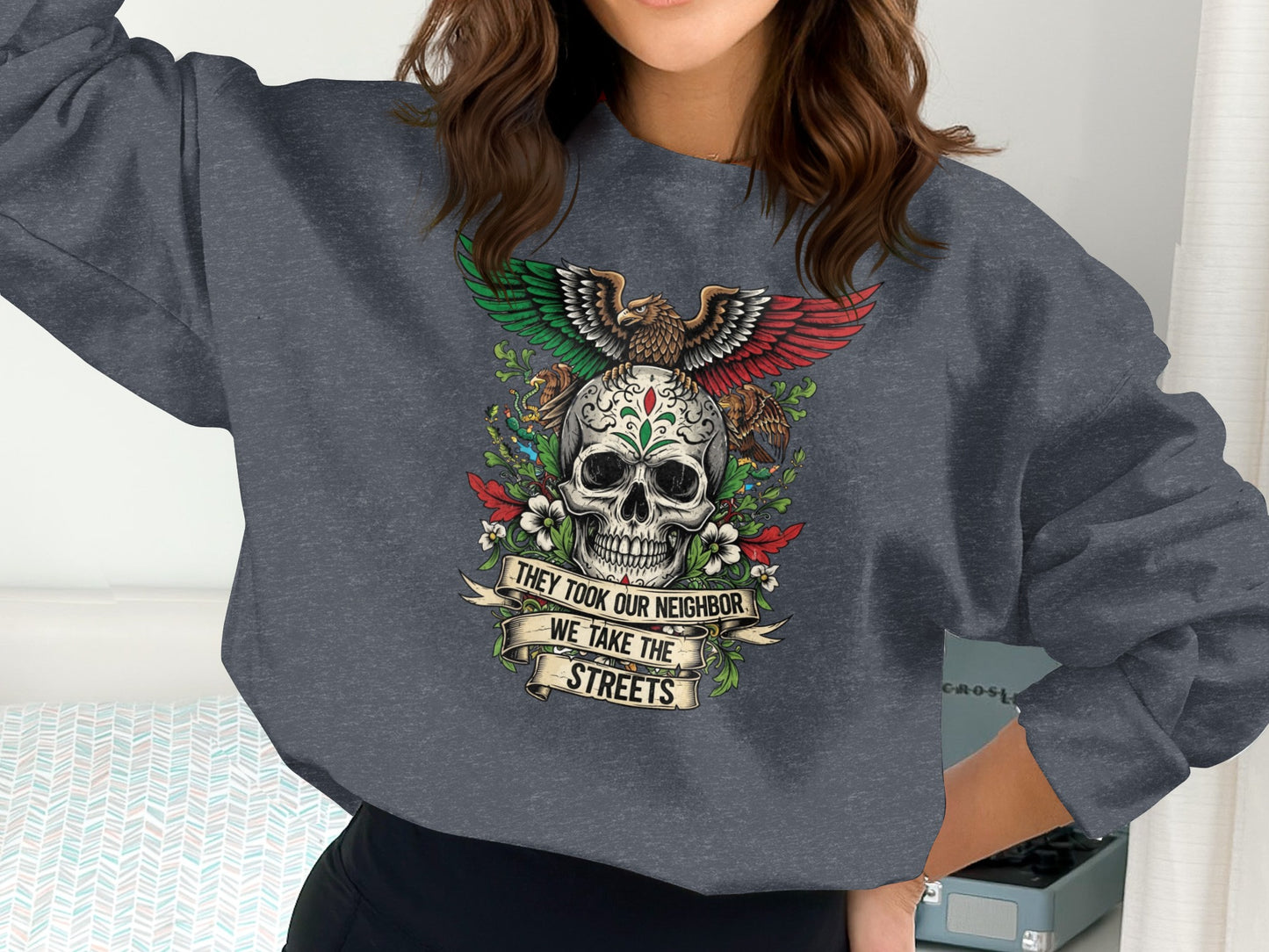 Eagle and Skull Design Cozy Graphic Sweatshirt product type