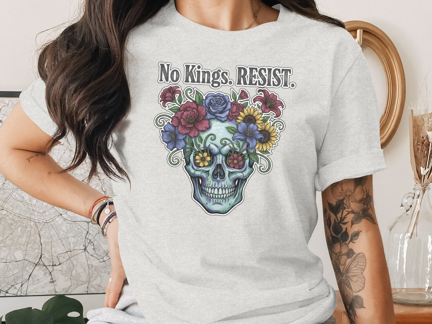 No Kings RESIST Floral Skull Art Women's T-shirt product type