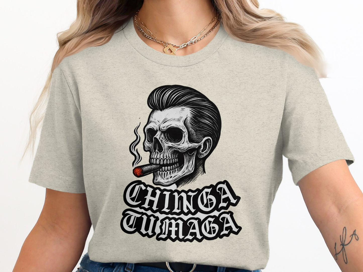 Chinga Tu Maga Graphic Tee Skull With Cigar design product type
