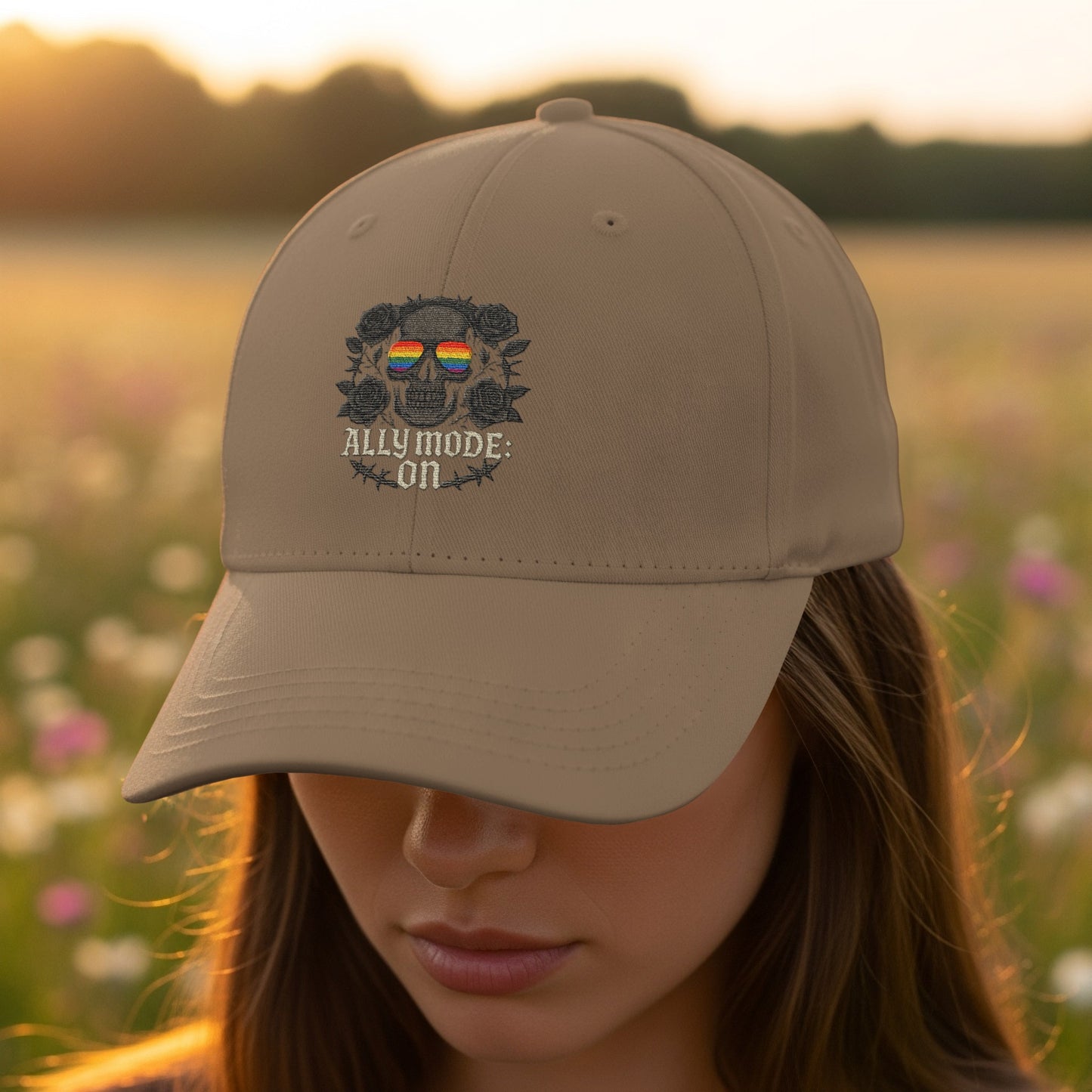 Ally Mode On Skull with Flowers Cap product