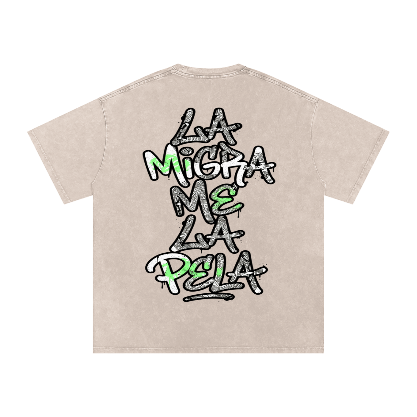 La migra me la pela Snow Washed Oversized Cotton T-Shirt