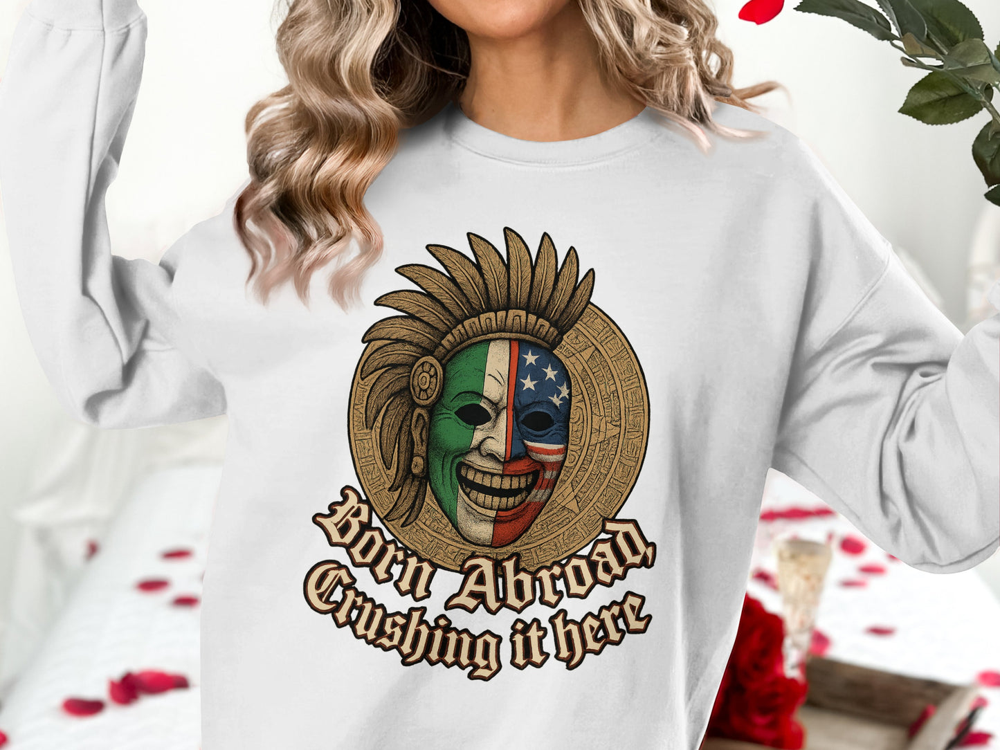 Born Abroad Crushing It Here Graphic White Sweatshirt product