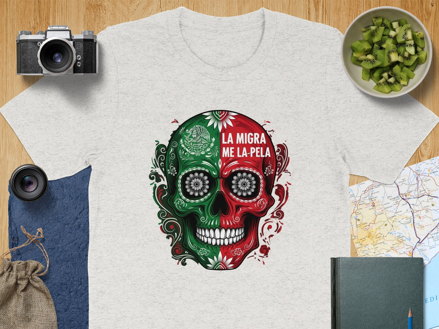 La Migra Me La Pela Skull Design T-shirt product type