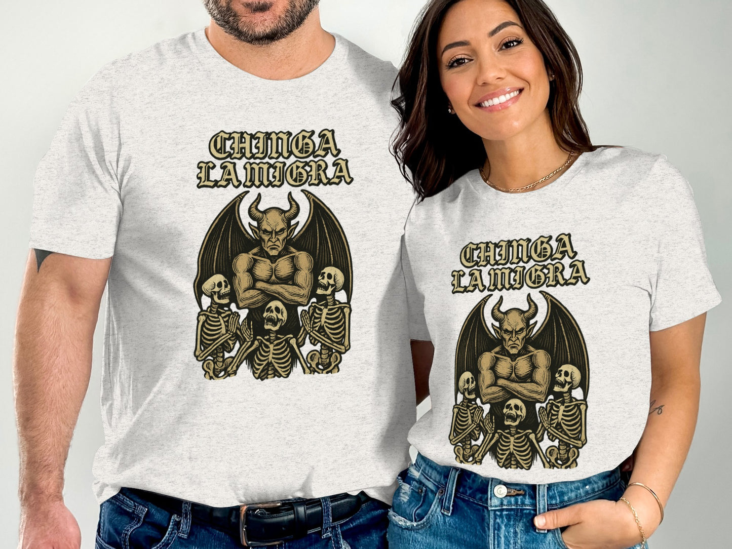 Chinga La Migra Skeletons and Demon T-Shirt product