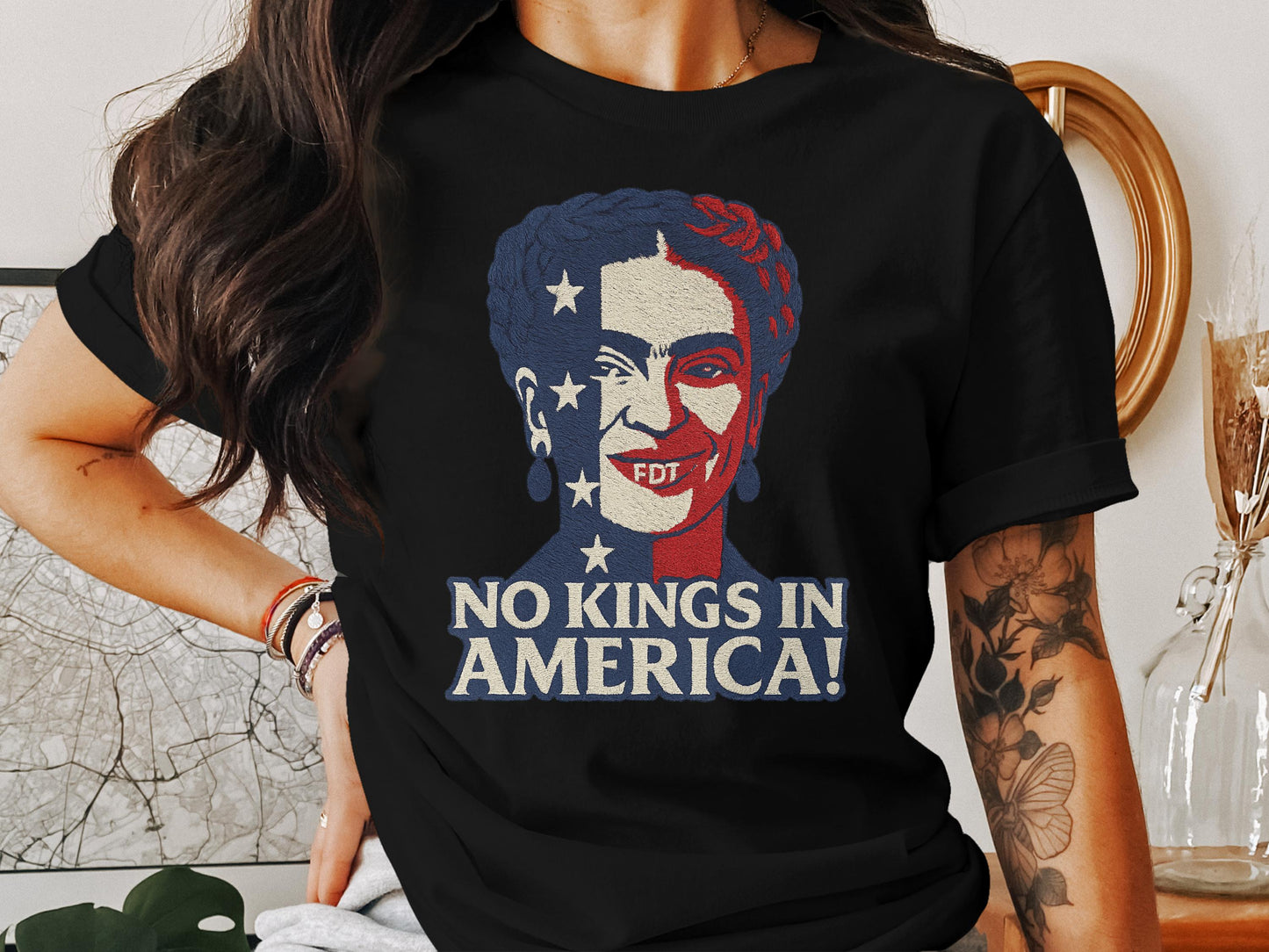 No Kings In America Graphic Statement Print Shirt