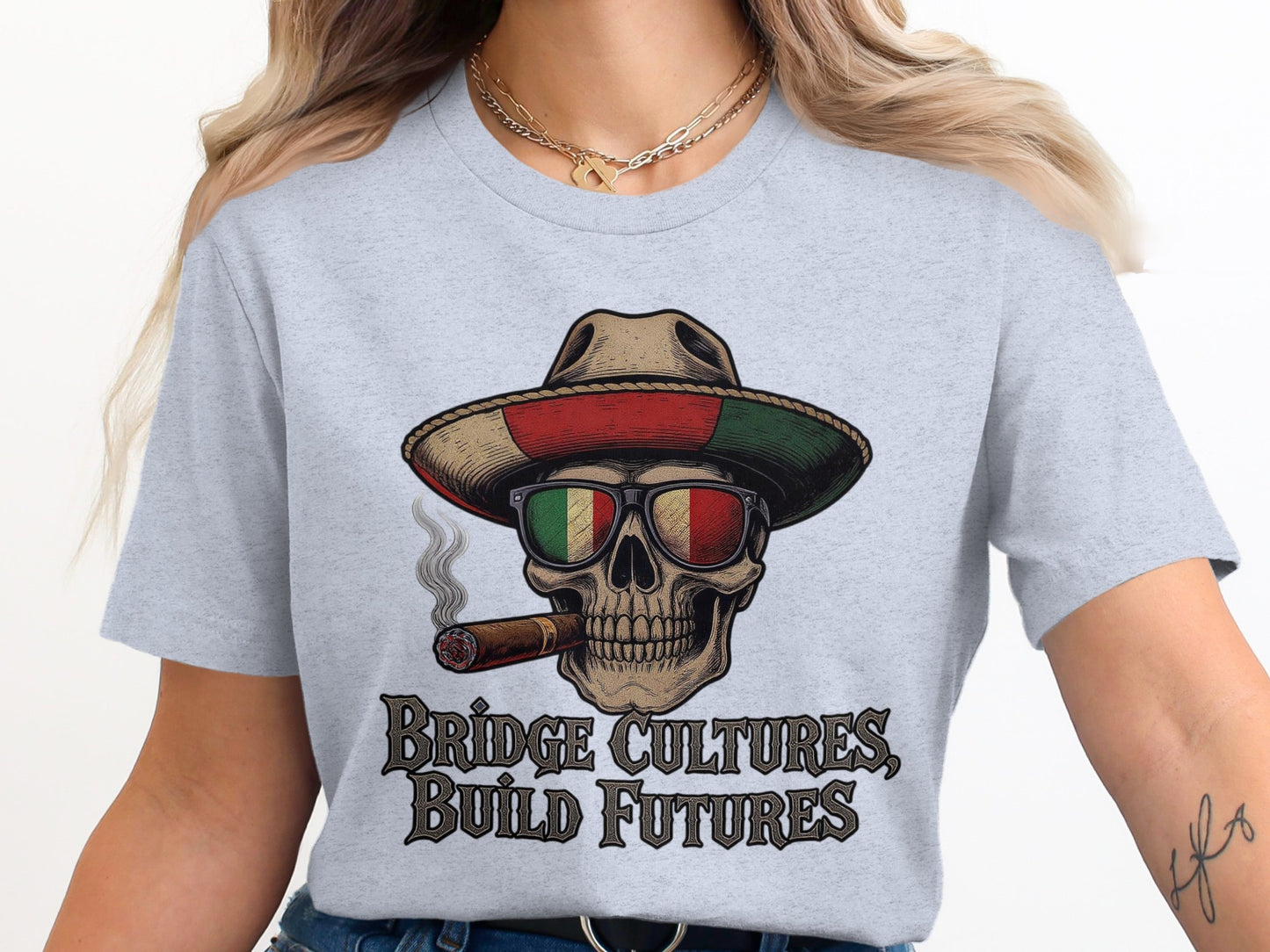 Bridge Cultures Build Futures Skull T-Shirt product type