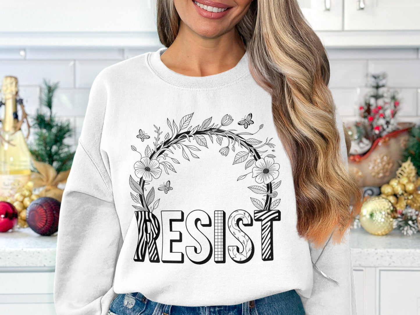Resist Floral Wreath Casual Graphic Sweatshirt product