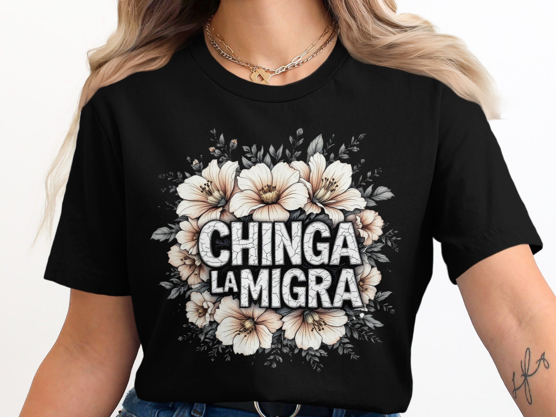 Chinga La Migra Floral Graphic Statement Shirt product type