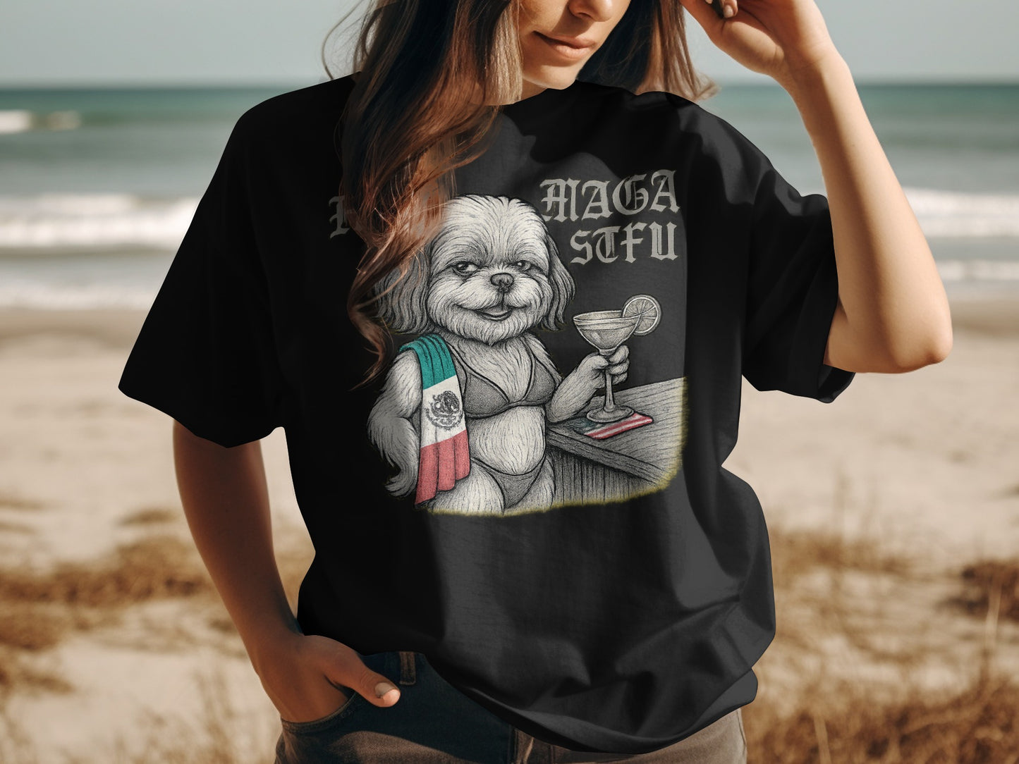 Vacation Vibes Dog Holding Drink Graphic T-Shirt product