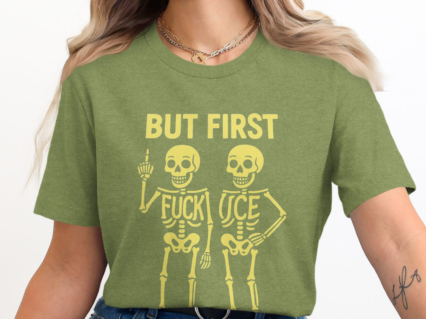 Funny Skeletons But First Fuck You Graphic Tee product