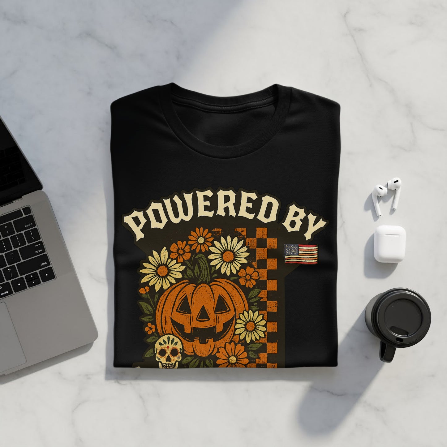 Powered By Halloween Pumpkin Themed Shirt Product Type