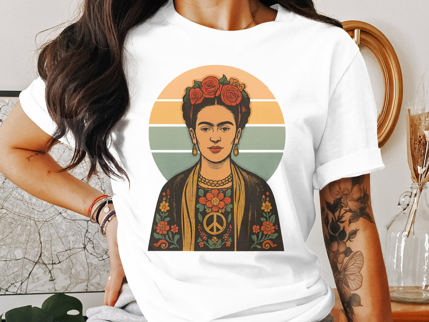 Vintage Peace Symbol and Portrait Design T-shirt product