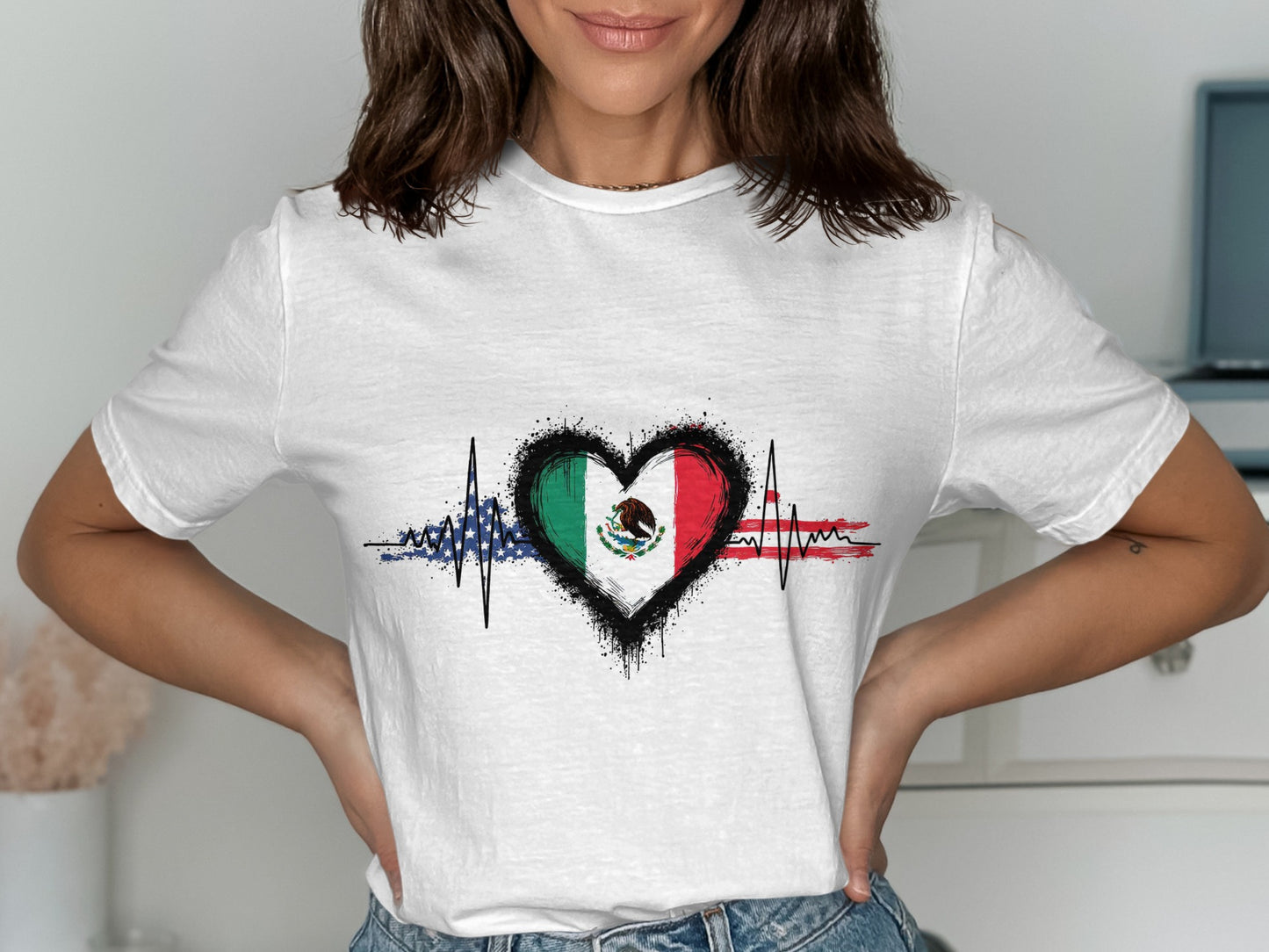Heartbeat Mexico Flag Print Casual T-Shirt product type