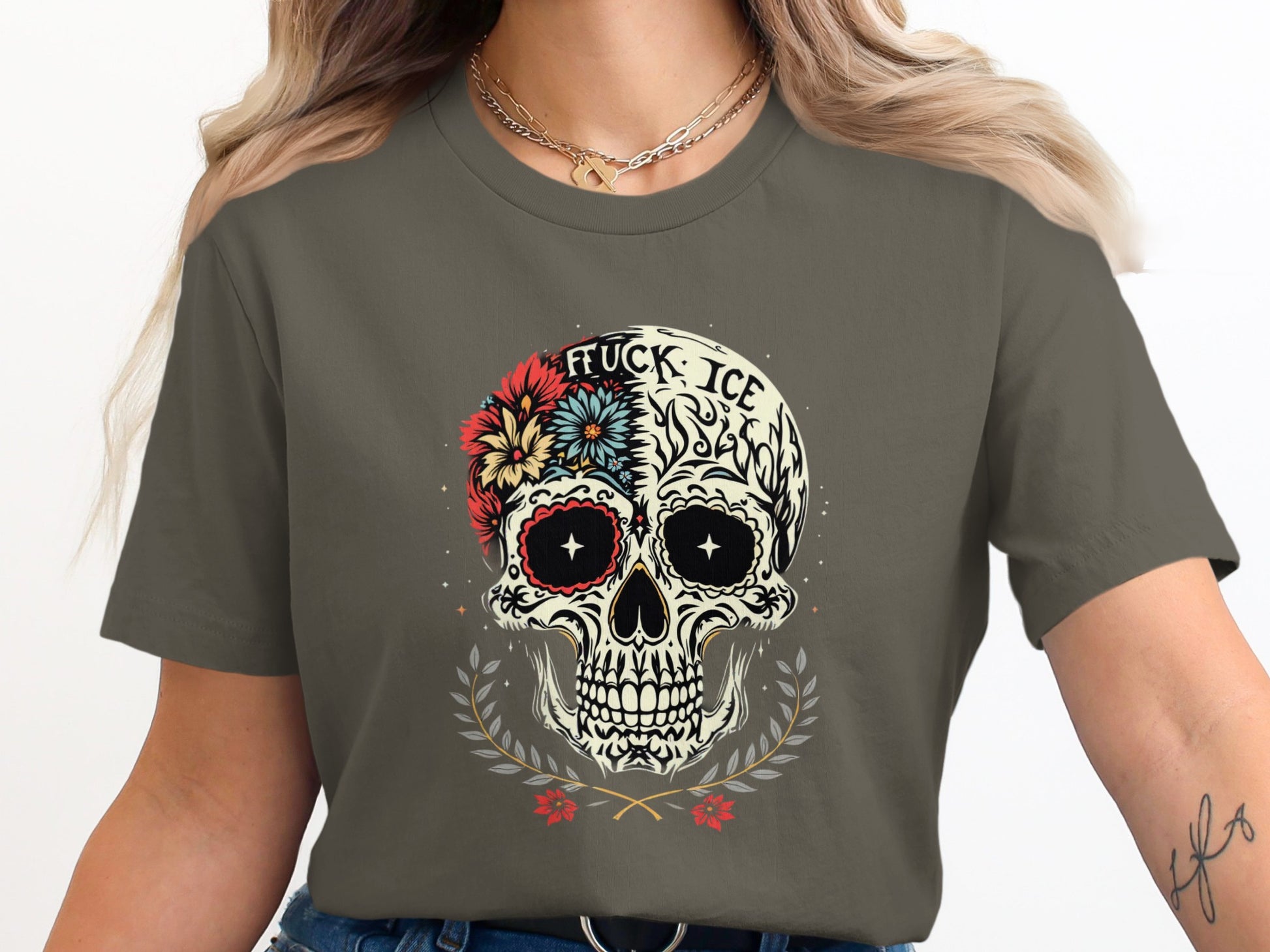 Floral Skull Design Printed Graphic Tee product
