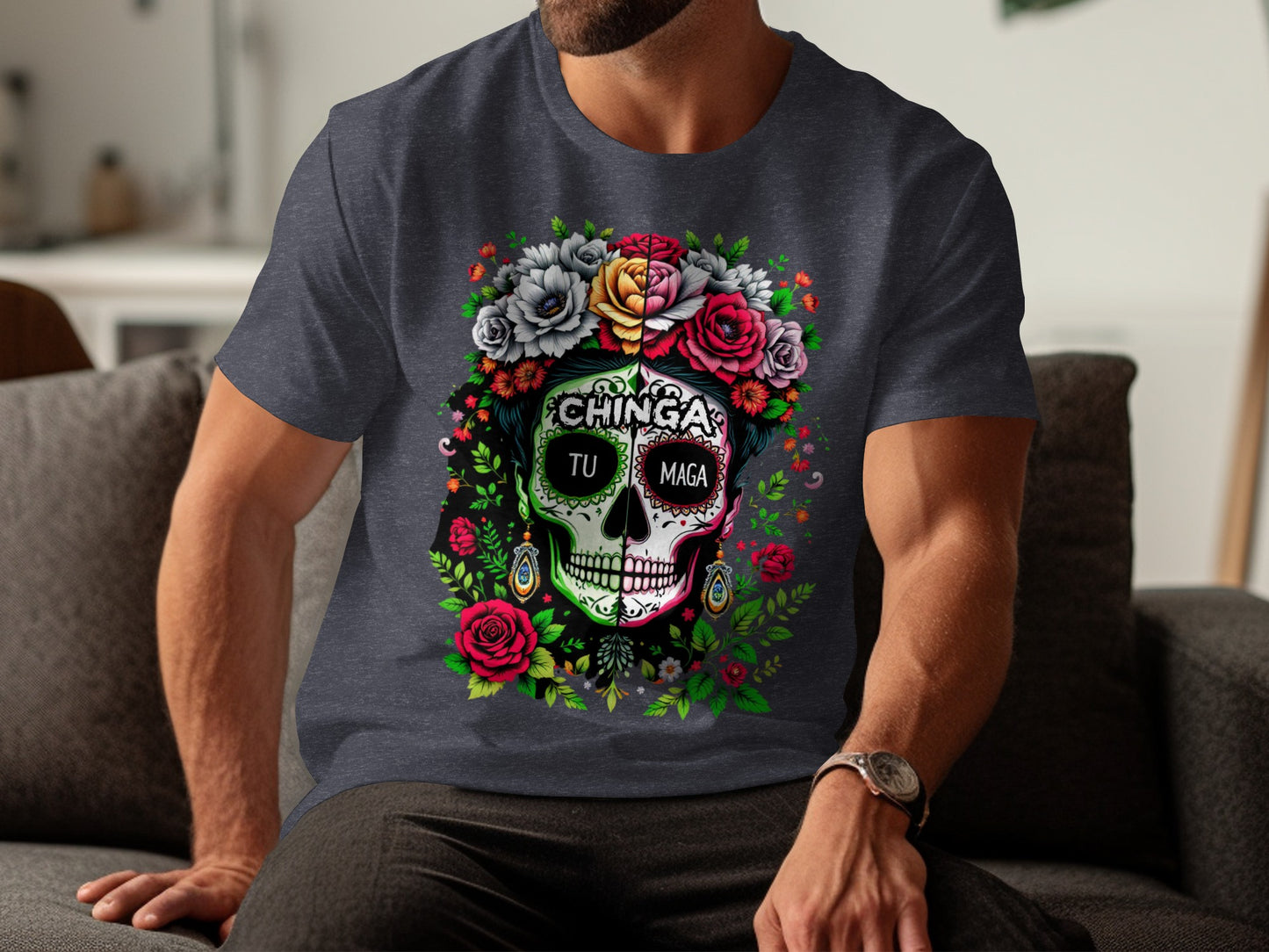 Colorful Floral Skull Graphic Men's T-Shirt product
