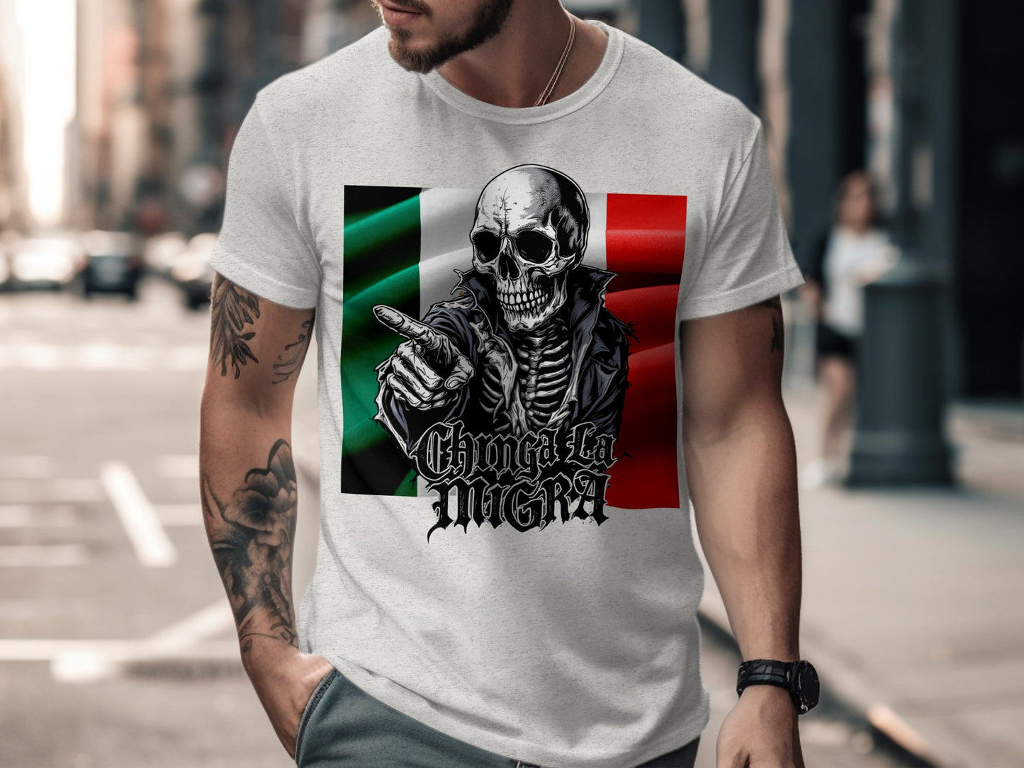 Chinga La Migra Skull Graphic Tee Shirt product