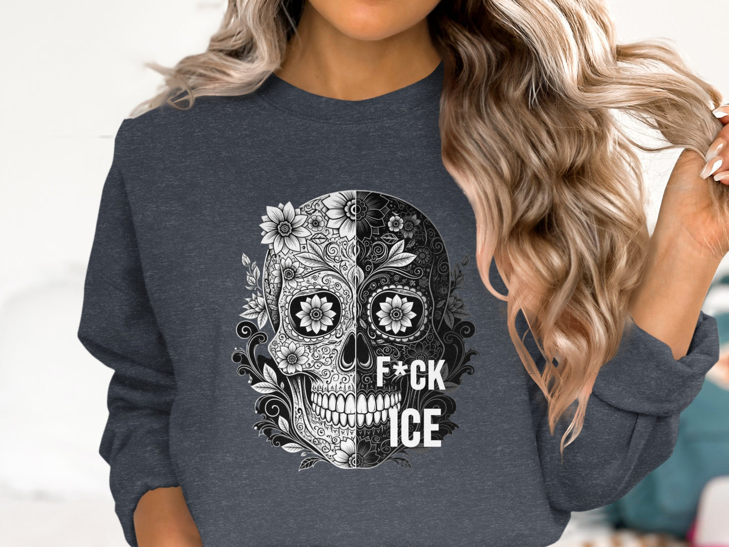 Skull and Floral Design F*ck Ice Graphic Sweatshirt Product