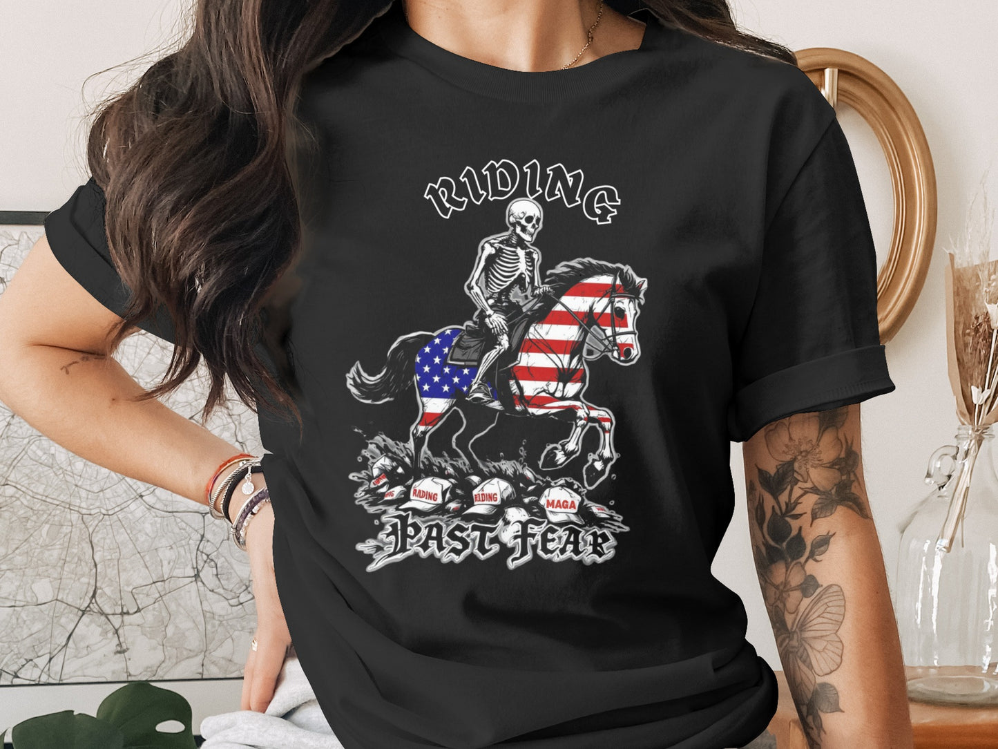 Riding Fast Fear Skeleton Horse Graphic T-shirt product