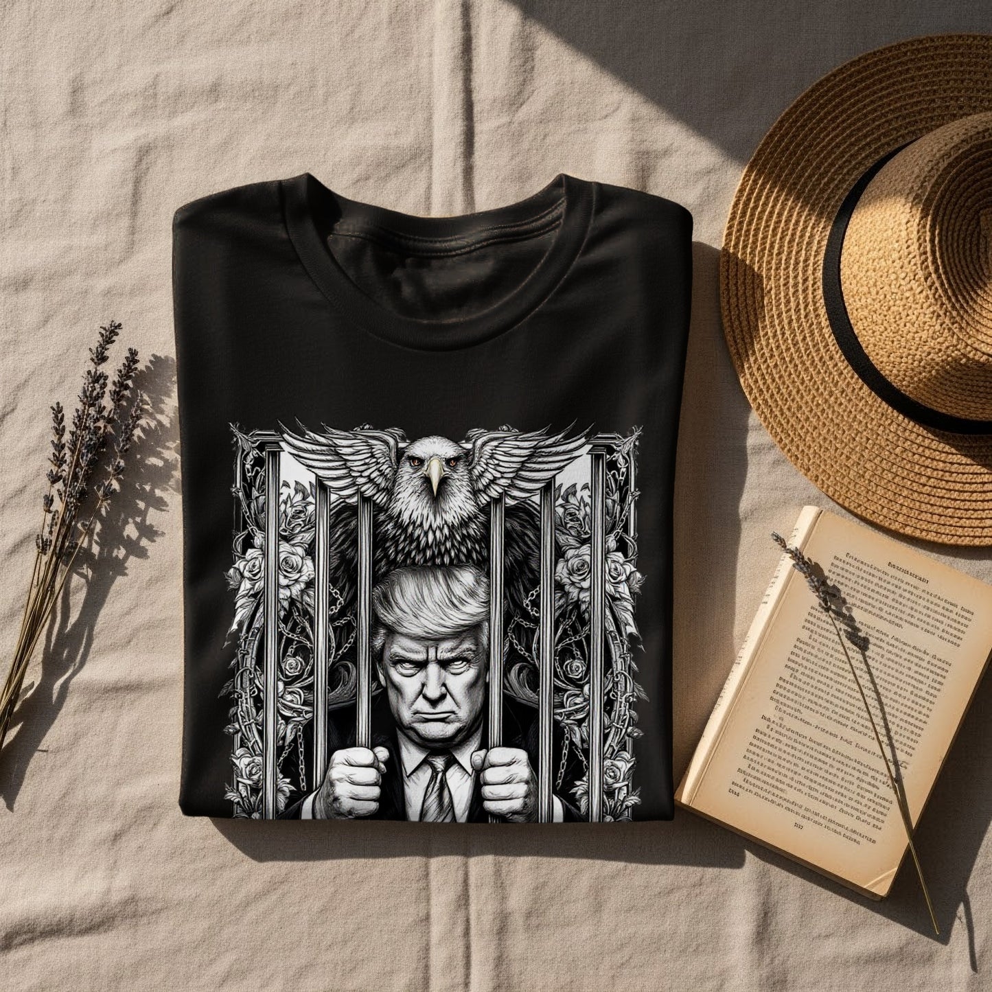 Eagle and Man Behind Bars Graphic Tee product