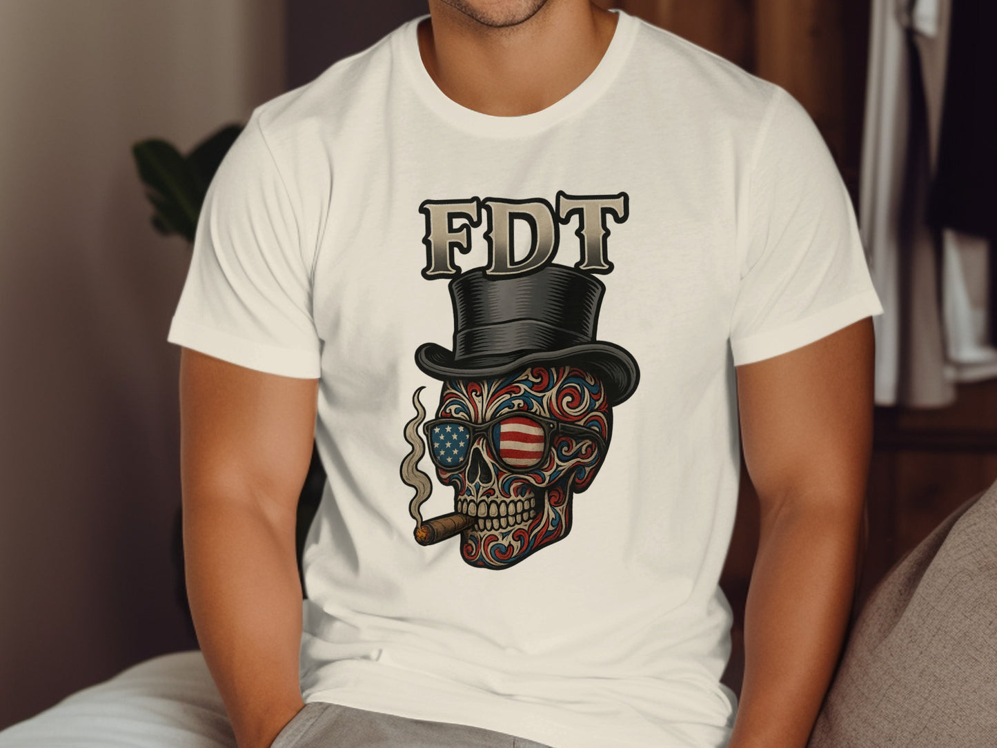 Patriotic Skull with Top Hat Casual T-Shirt product