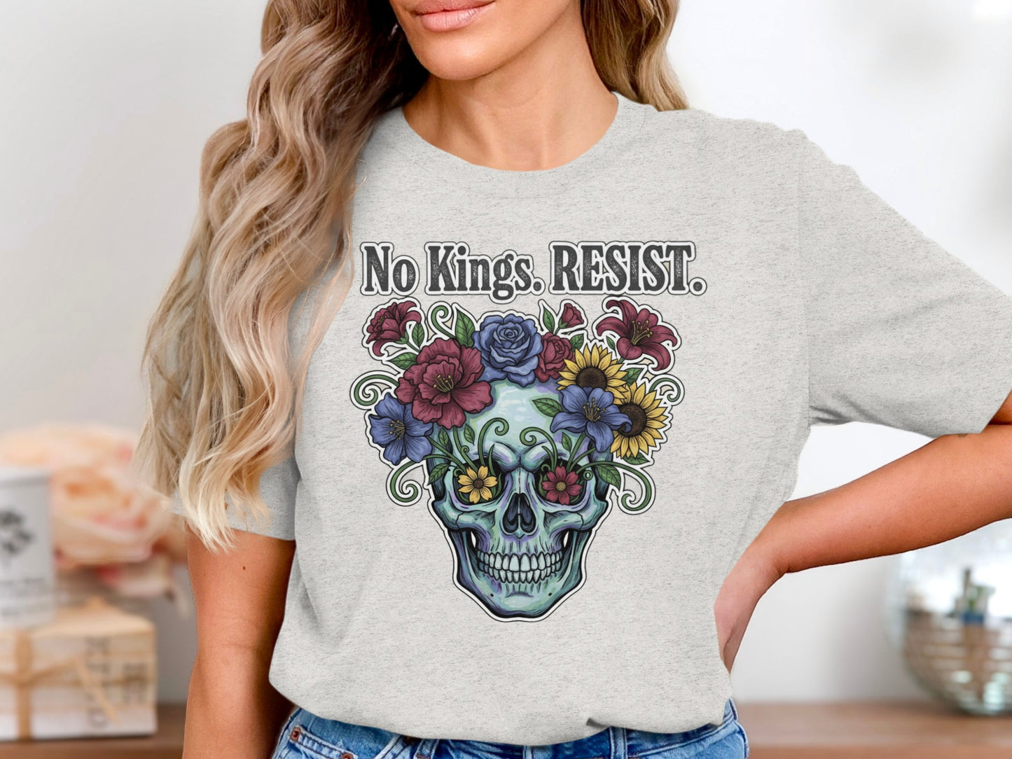No Kings RESIST Skull with Floral Design Shirt product