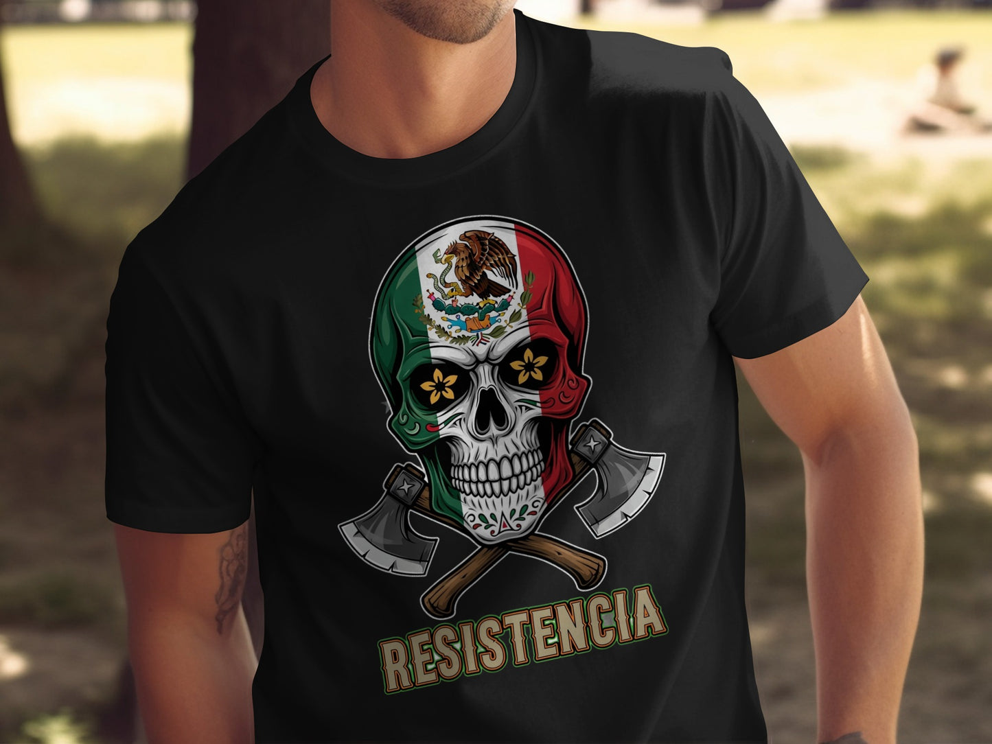 Mexican Skull with Axes RESISTENCIA Graphic T-Shirt