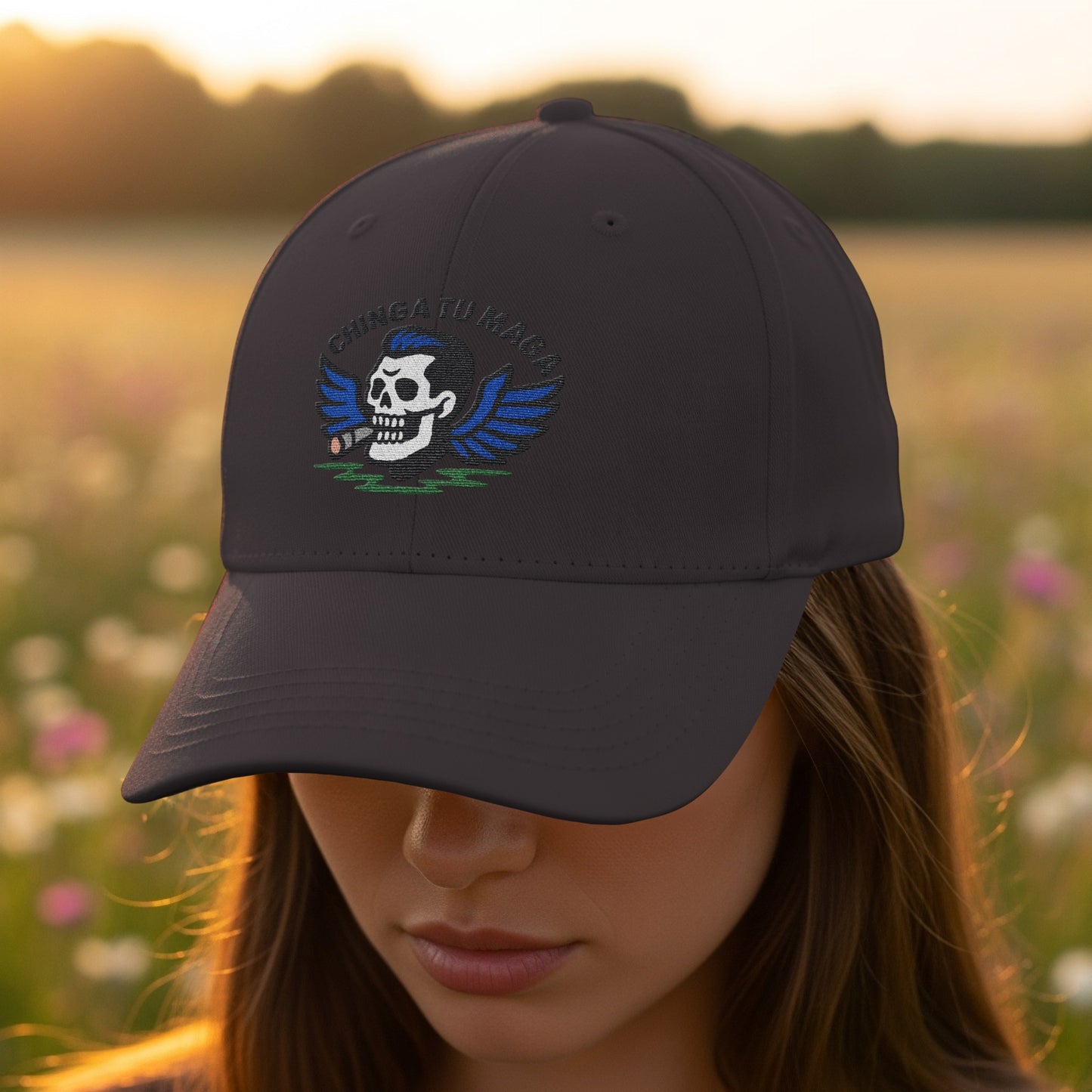 Chinga Tu Marca Skull Embroidered Cap product type