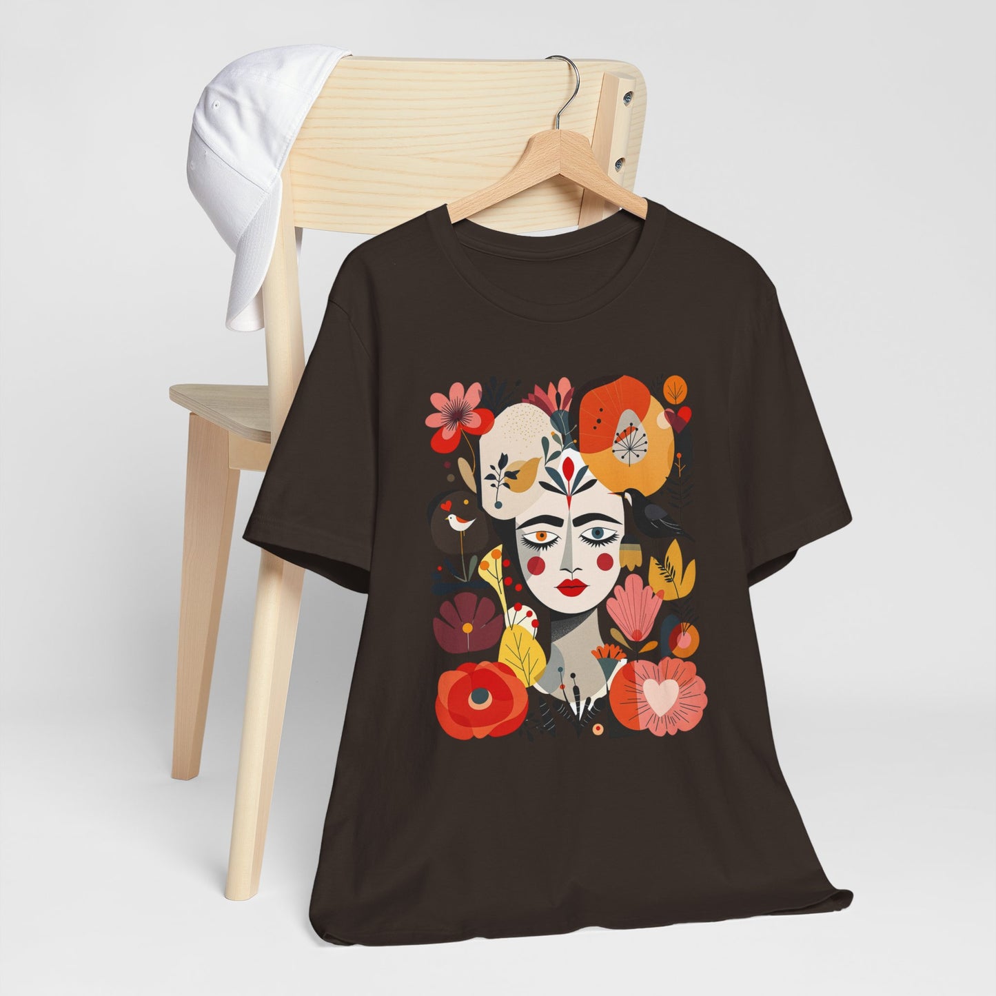 Colorful Floral Portrait Abstract Folk Art T-shirt