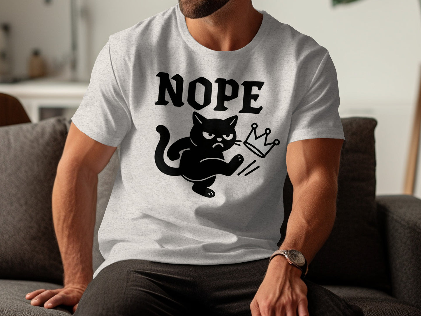 Nope Cat with Crown Printed T-Shirt product type