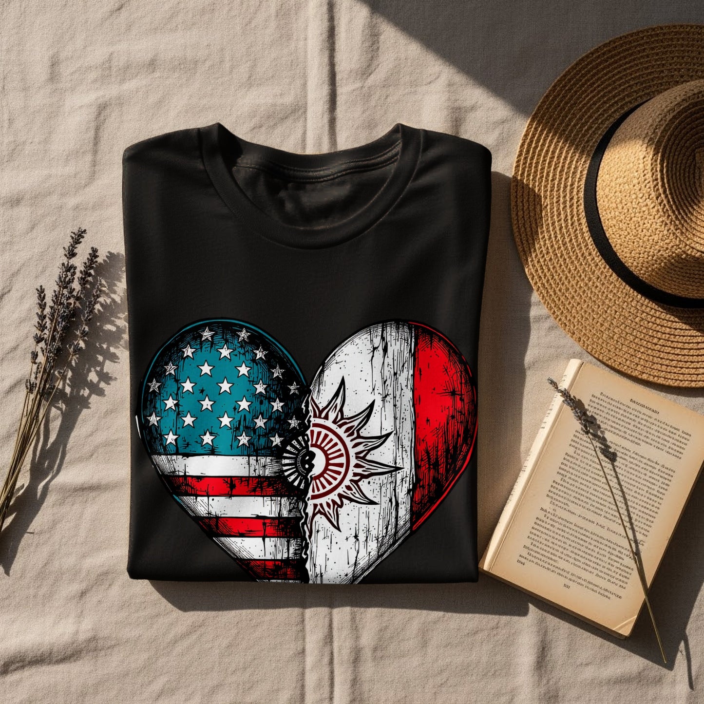Heart Shaped American and Indian Flag Printed T-Shirt product