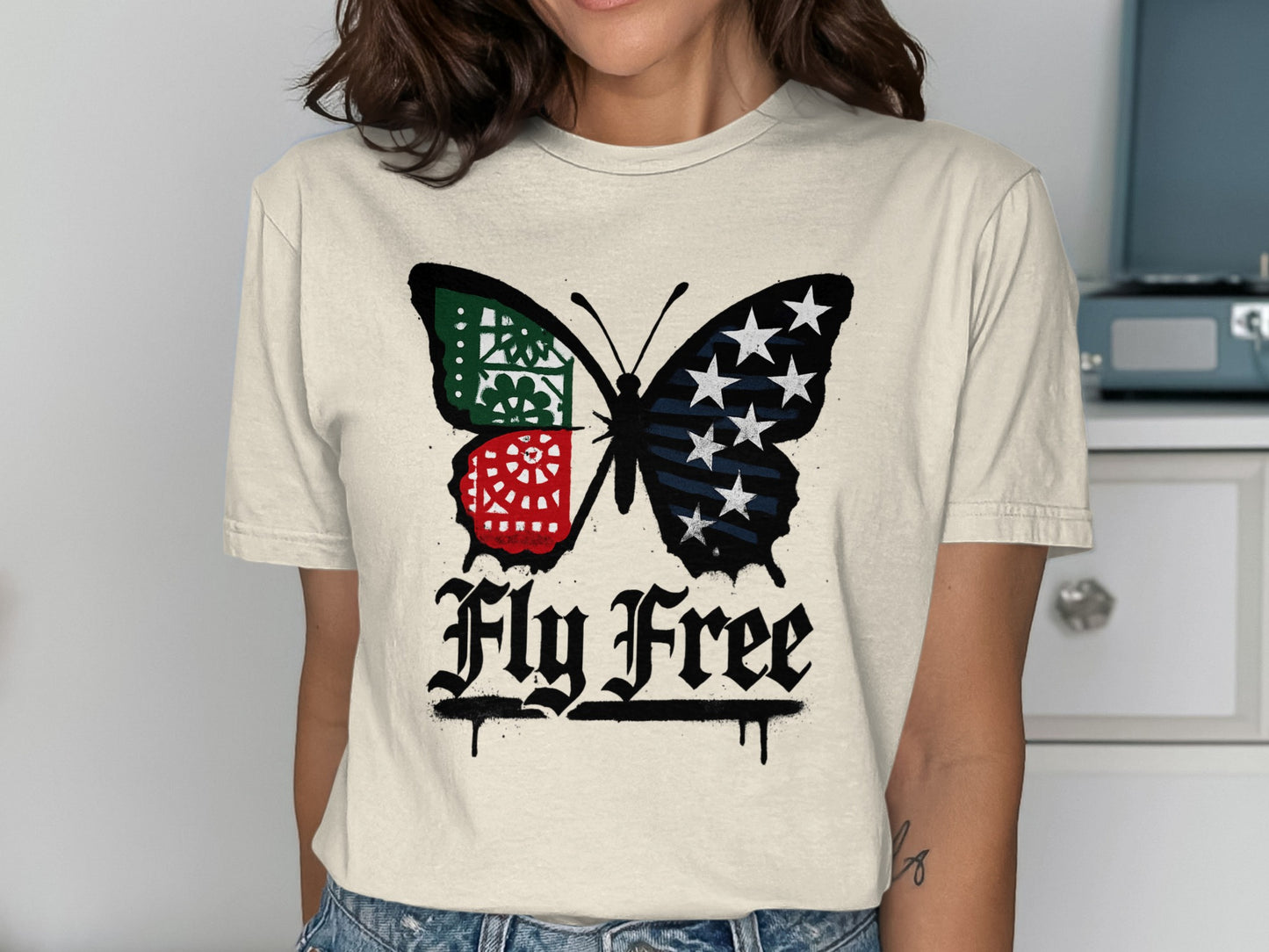 Fly Free Butterfly Print Graphic Tee Shirt product
