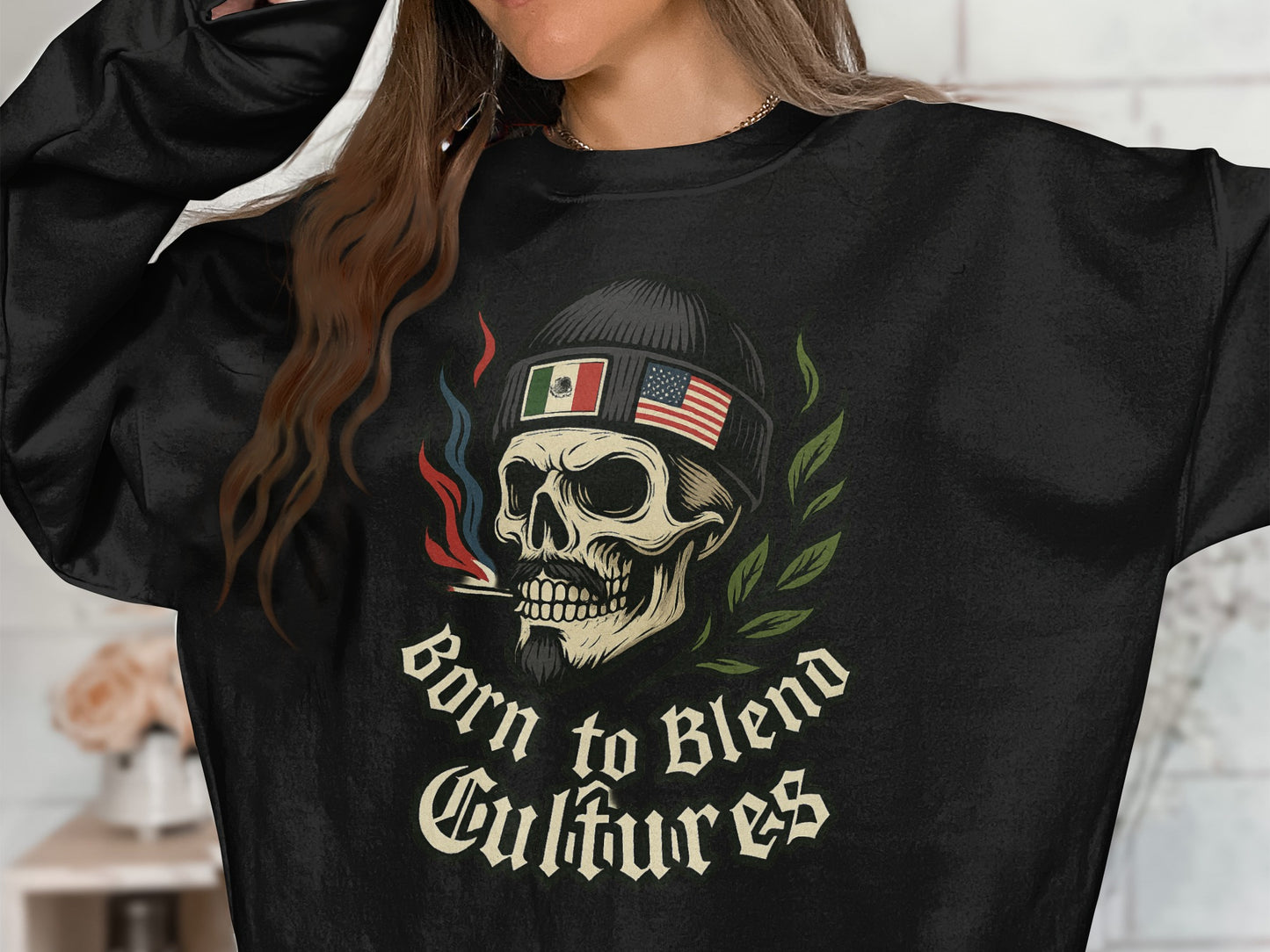 Born to Blend Cultures Skull Design sweatshirt product