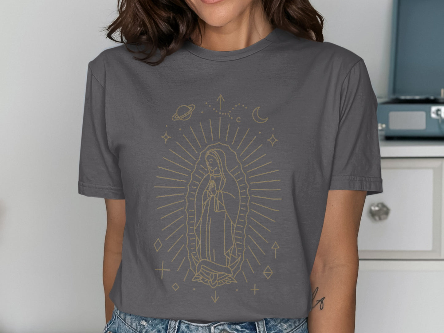 Unique Graphic Tee with Cosmic Elements Design t-shirt