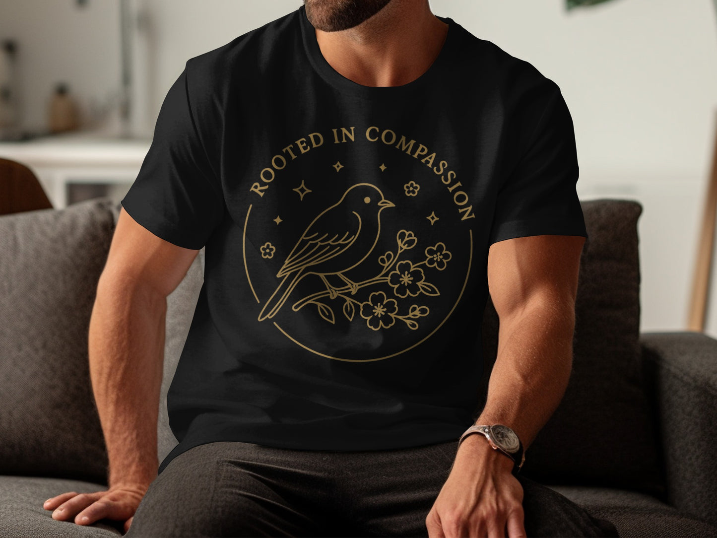 Rooted in Compassion Bird and Flowers Graphic T-Shirt