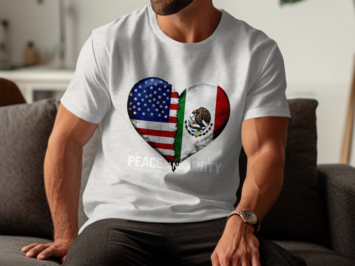 Peace and Unity USA Mexico Flag Heart T-Shirt product