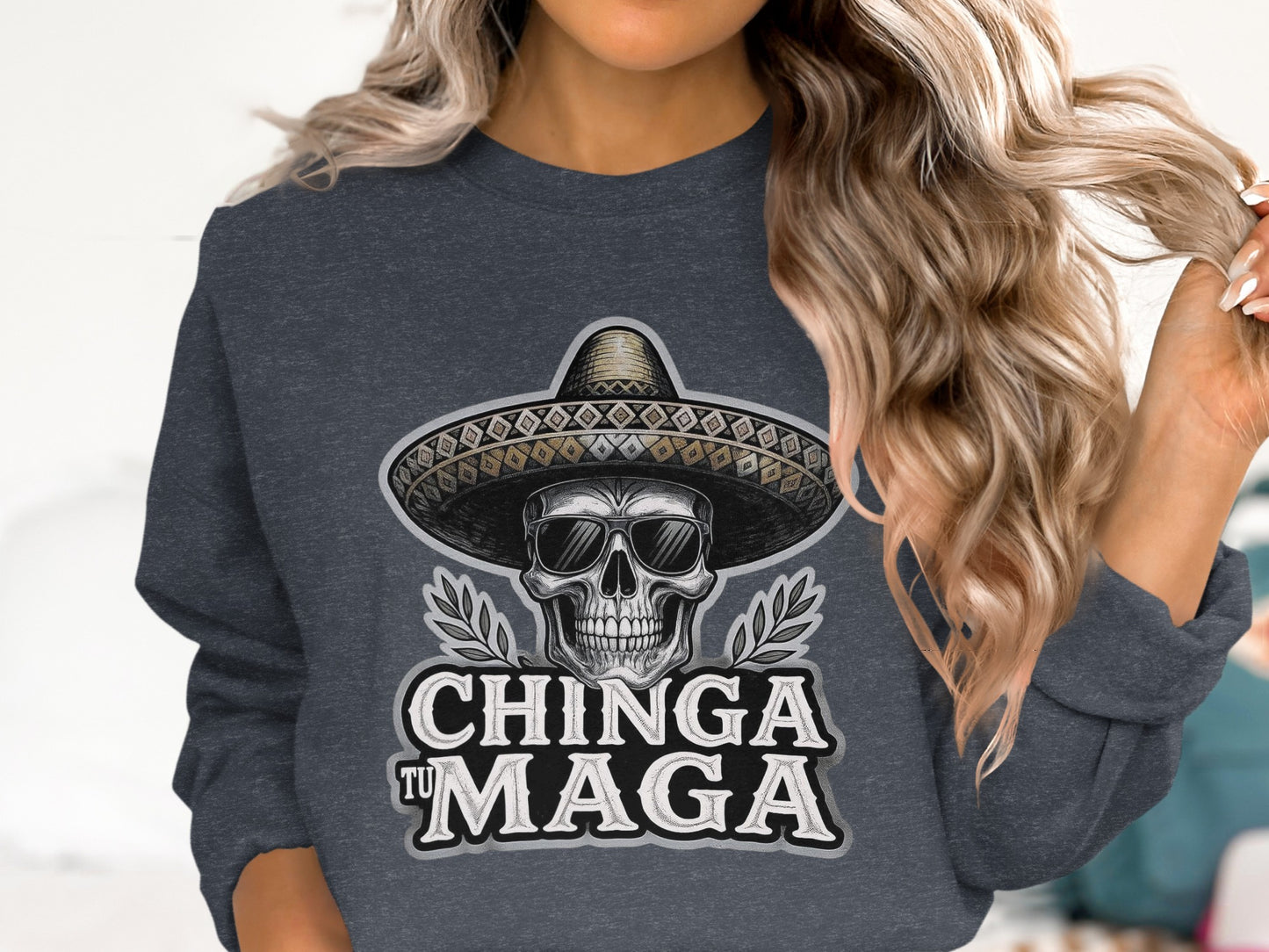 Chinga Tu Maga Skull Graphic Sweatshirt product