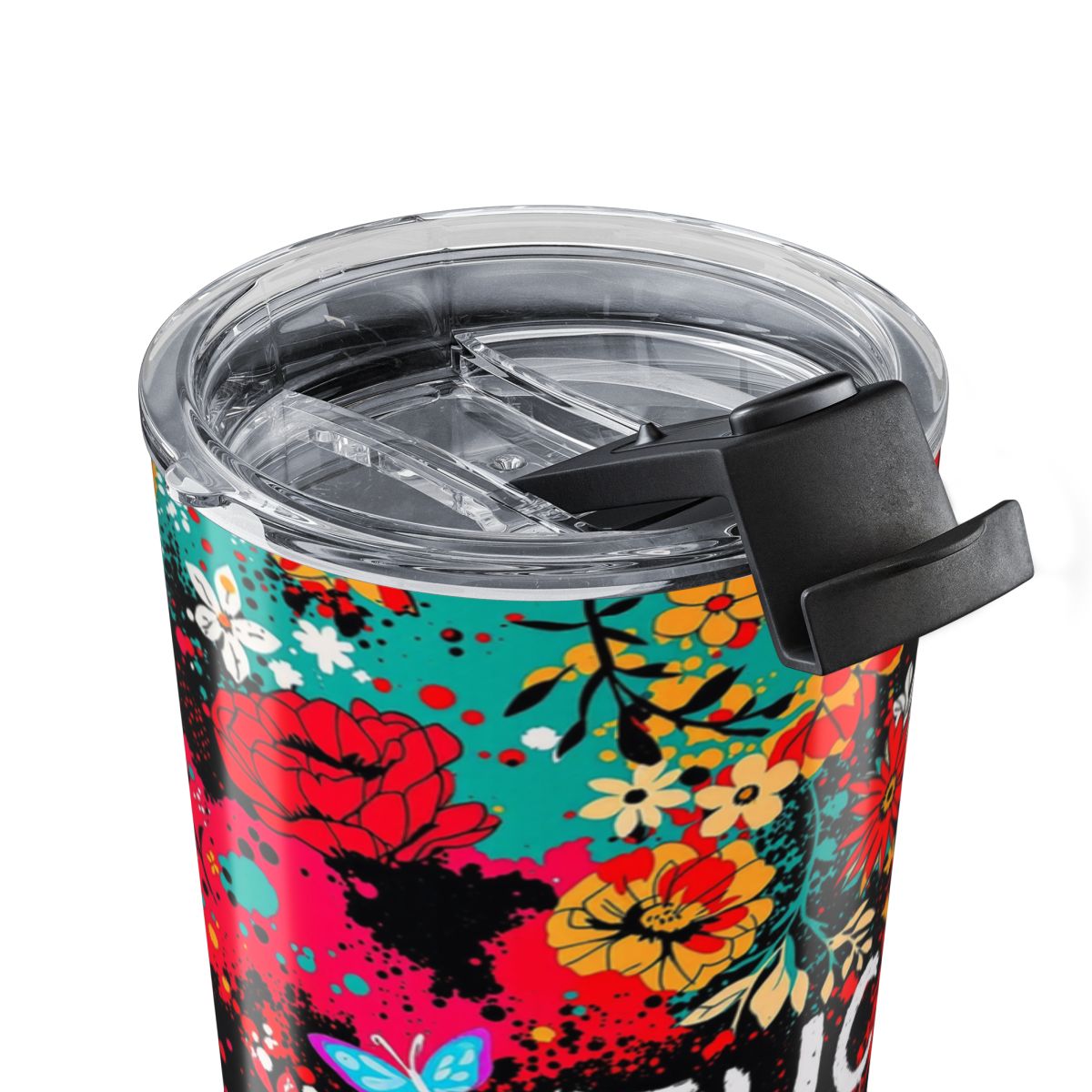 Vibrant Floral Butterfly Design Travel Tumbler Cup