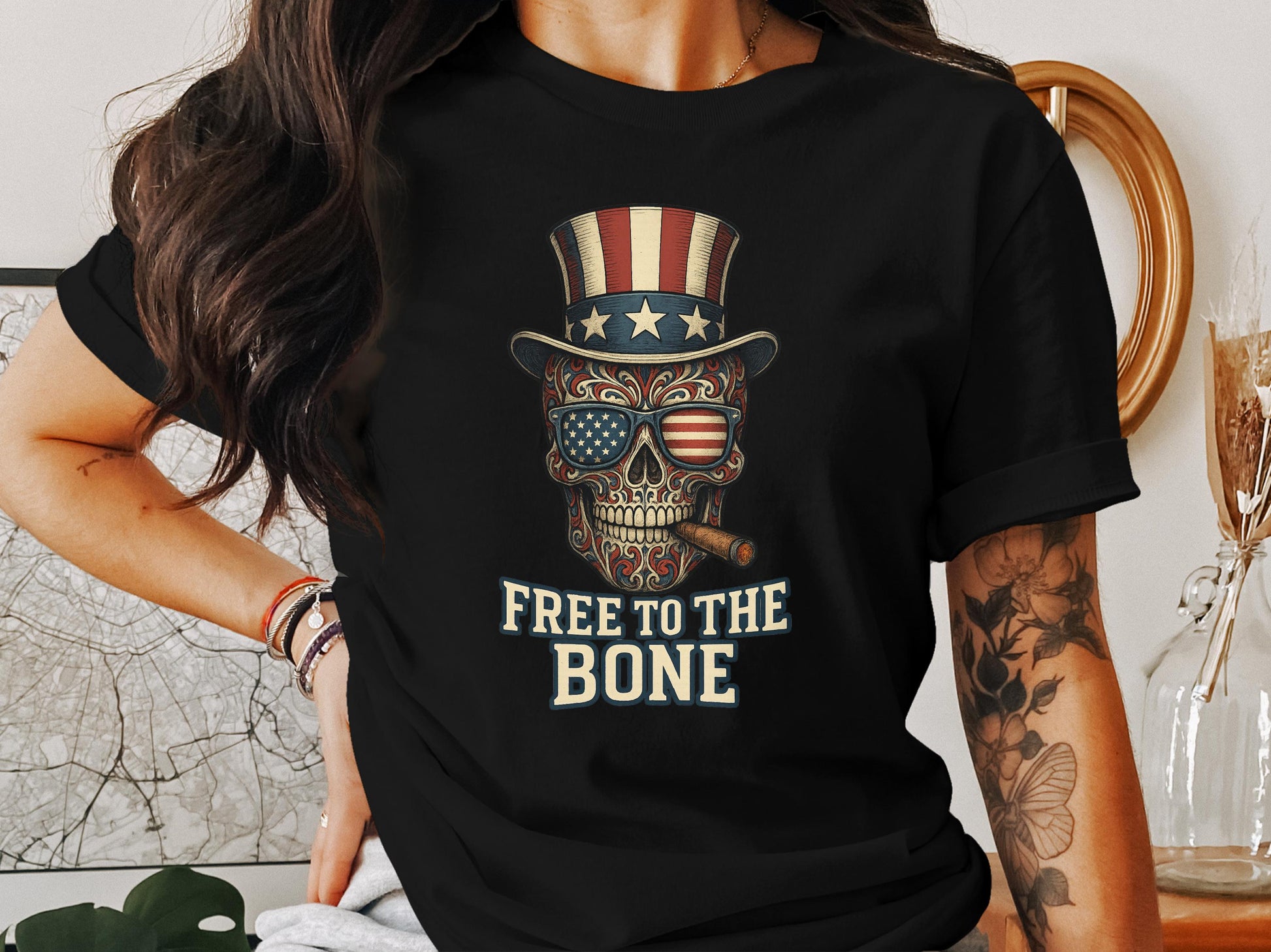 Free to the Bone Patriotic Skull Graphic T-shirt product